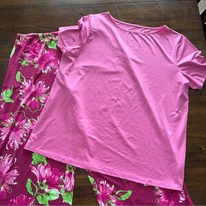 Stan Herman Floral Print Lounge PJ Pant & Short Sleeve Shirt Set size Womens L